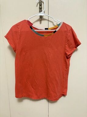 LOFT Outlet Orange Tee Multicolor Trim Short Sleeve Casual Woman Medium